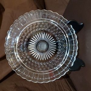 Vintage Federal Glass Sunflower footed bubble cake plate